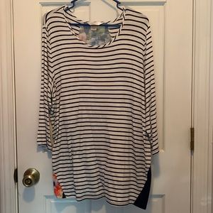 CJ Banks Striped/Floral Pullover Top 1x